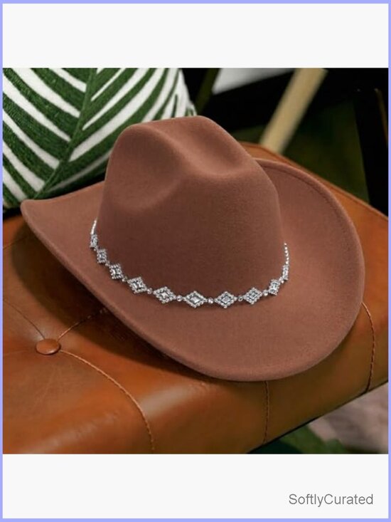 Vintage Western Cowboy Hat with Rhinestone Hatband Wide Brim Felt Fedora main image 6